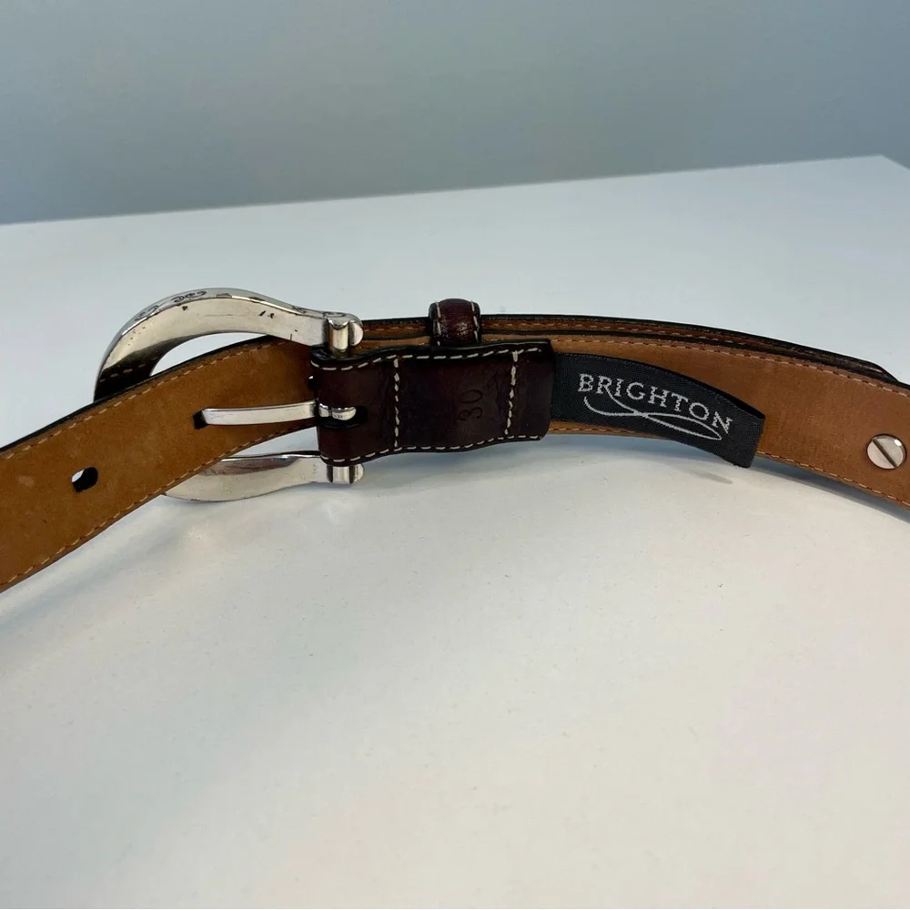Brighton Vintage Brown Leather Silver Charm Belt Size M